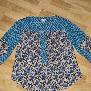 Sundance Women's Boho Mixed Blues Floral Blouse Petite Medium